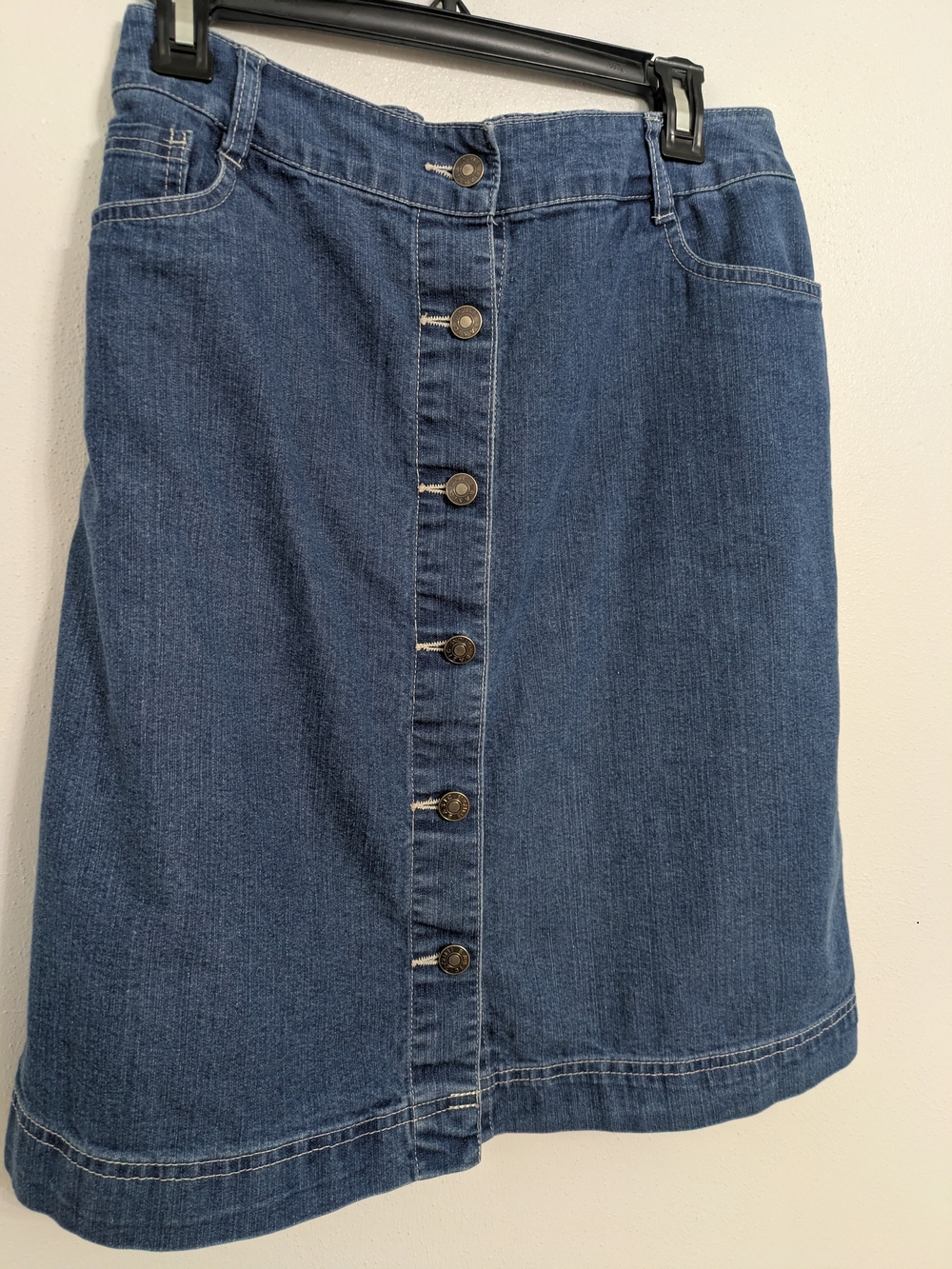 Basic Editions Button-Front A-Line Denim Skirt - Blue